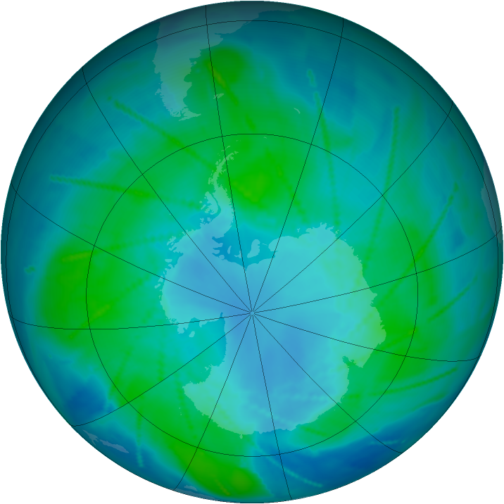 Antarctic ozone map for 05 February 2011